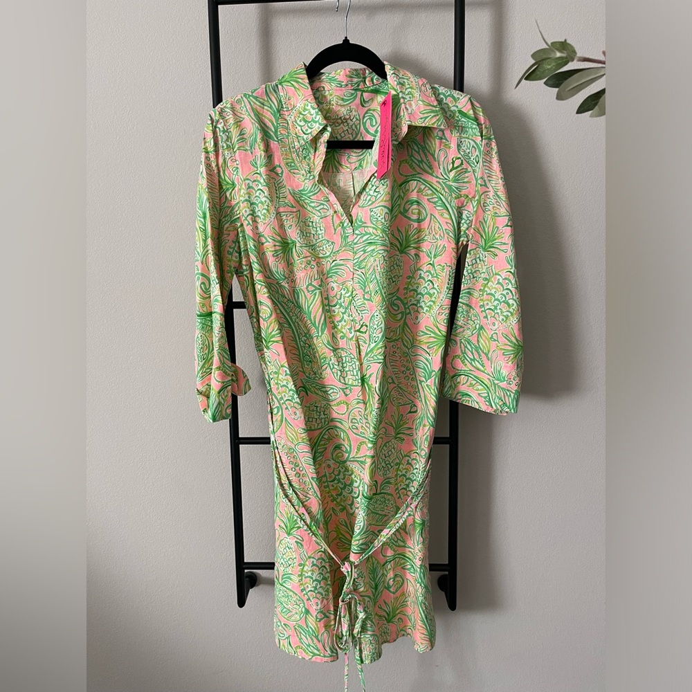 Lilly Pulitzer PILAR TUNIC LINEN DRESS Sz Medium - Mandevilla